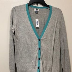 🛍🛍Gray cardigan with turquoise accent NWT